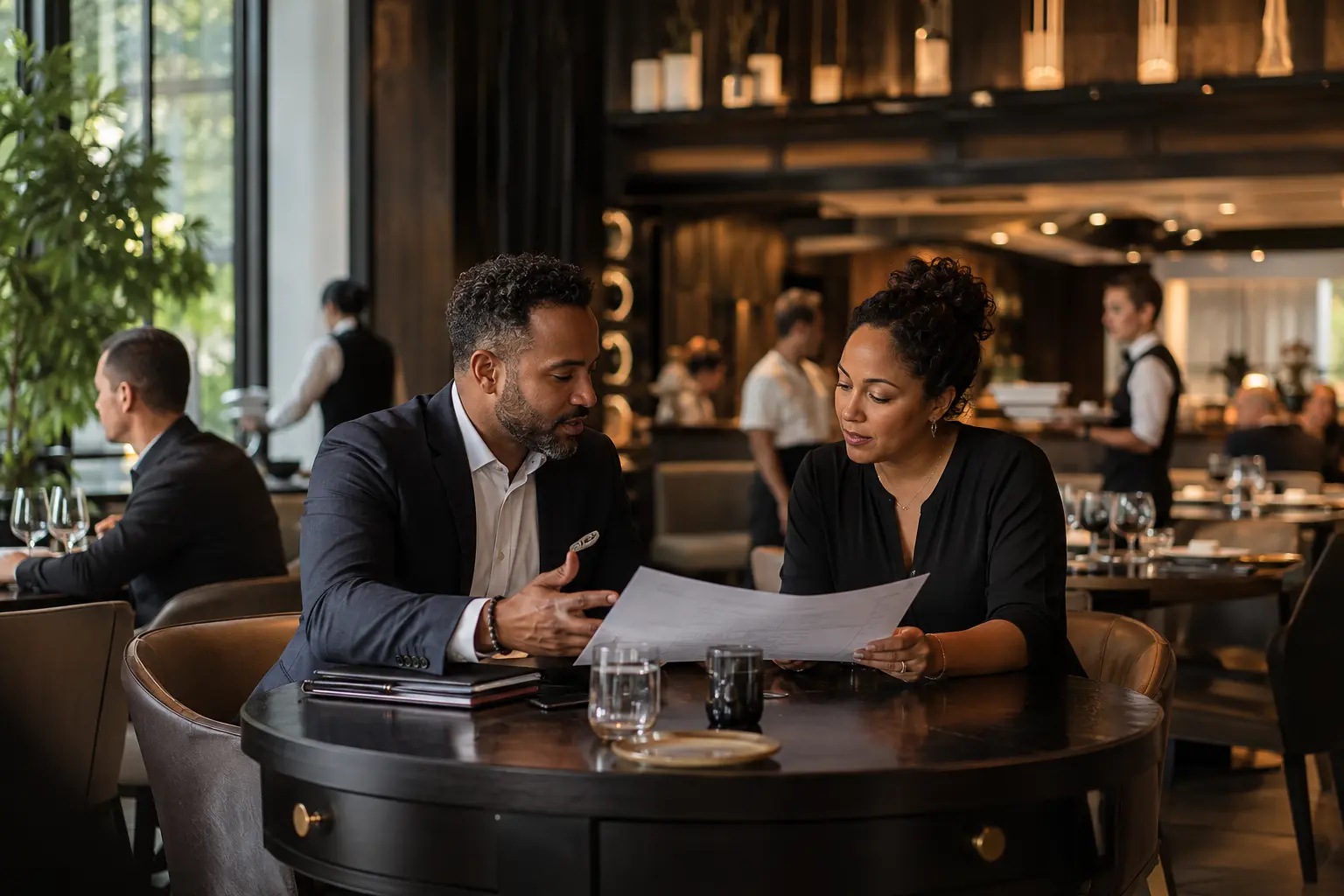 Sesión de consultoría de gestión humana en un restaurante